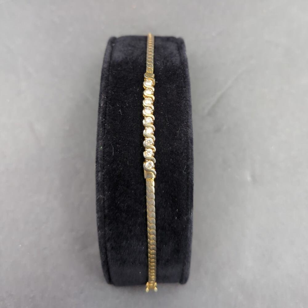 Vintage Fashion BRACELET 7" gold tone rhinestone S Link tennis
